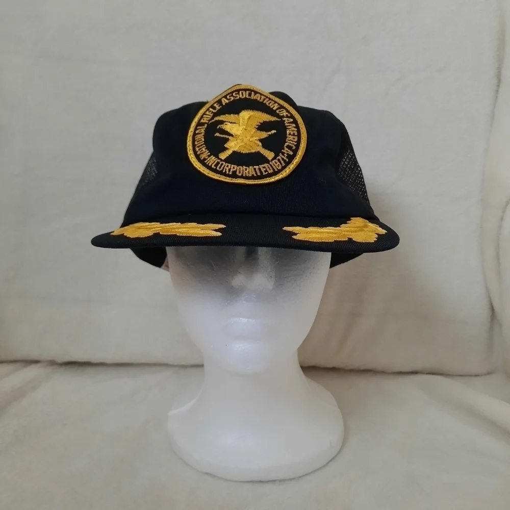 Vintage National Rifle Association NRA black gold wing snapback trucker …